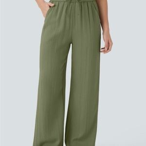 Wide Leg Elastic Waist Pants in Olive Green